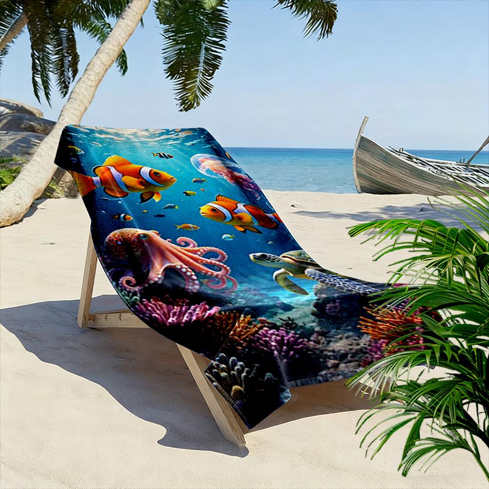 Colorful Underwater World with Clownfish Beach towel quick-drying for travel outdoor sports jogging beach and swimming