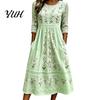 Elegant Daily Wear for Work Dating Autumn Floral Midi Dress Women, Long Sleeve Bohemian A Line Slimming Waist Cinching Dress, Vintage Waist-Cinching