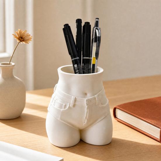 Butt Pen Holder, 3D Printed Female Form Pencil Cup, Body Art Booty Shaped White Desk Organizer for Home Office Supplies
