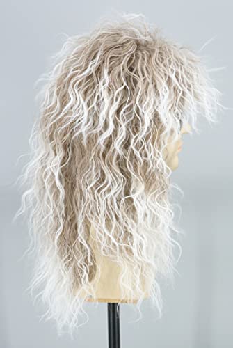 Topcosplay Men's Long 80s Rocker Heavy Metal Punk Curly Wig for Halloween, Cosplay, Costume Party (Brown-White Gradient)