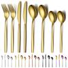 Evanda Gold Dinner Cutlery 8 Pieces Stainless Titanium Dishwasher Ideal for or Living Stylish Kitchen Utensils Set, (4 Types), Knife, Fork, Spoon,
