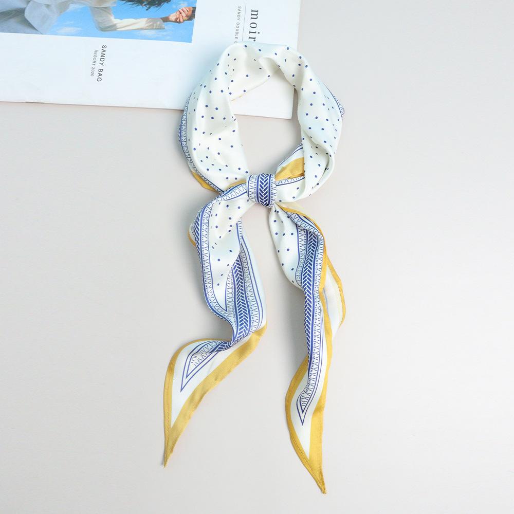 Spring new French literary and artistic simulation silk rhombus scarf imitation fragrant cloud yarn silk scarf women's French elegant small floating b
