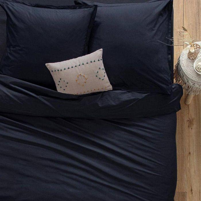 Taie D'oreiller - Coton - 63x63 Cm - Bleu Foncé - Lavable En Machine - Finition Point Bourdon