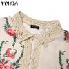 VONDA Женские блузки с длинным рукавом и цветочным принтом, кружевные, с застежкой-лацканом