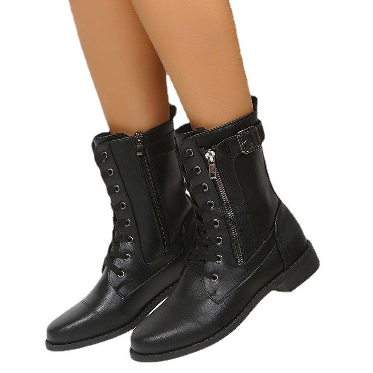 Европейские и американские ботинки Martin с круглой головкой 2025 года, новые однотонные женские ботинки Martin с толстой подошвой, на шнуровке, с низкой трубой, с боковой молнией, в наличии