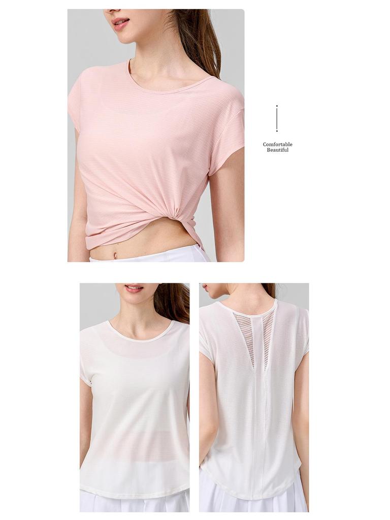 Женская быстросохнущая утягивающая футболка для йоги: Свободная фитнес-накидка с короткими рукавами