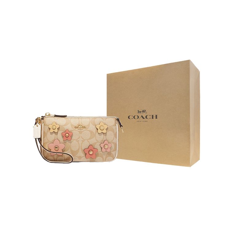 Coach Nolita 19 Классический логотип Цветочная инкрустация Застежка-молния Женская сумка-клатч Хаки CH619-IMOT4