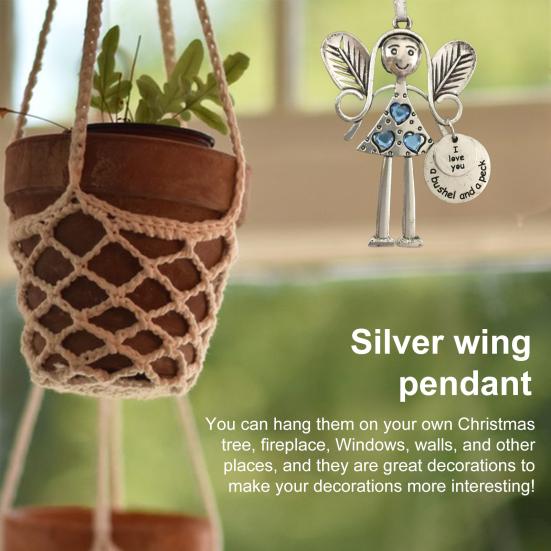 Angle Girl Hanging Decoration Iron Art Silver Color Wing Love Heart Rhinestone Carved Words Friendship Ornament Pendant Birthday Festival Gift