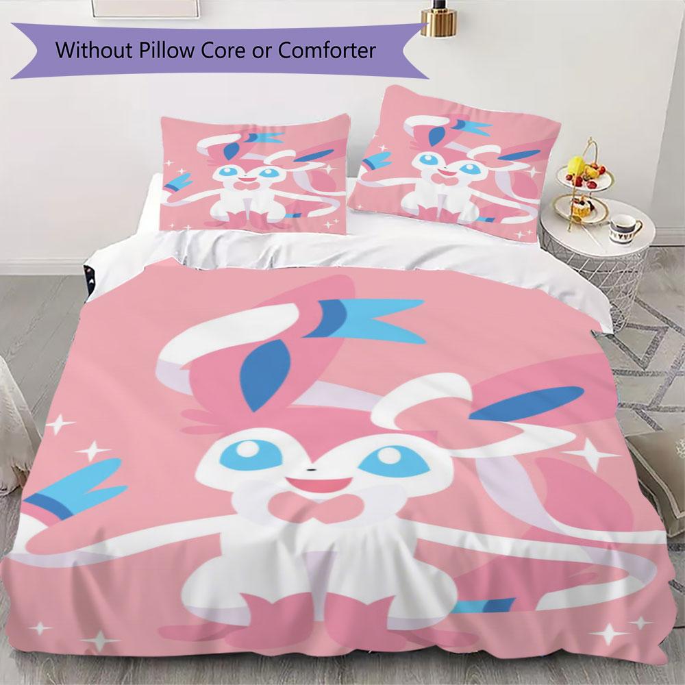 Sweet Sylveon Print Bedding Set 3Pcs Duvet Cover Pillow Shams Bedroom Decor for Anime Lovers