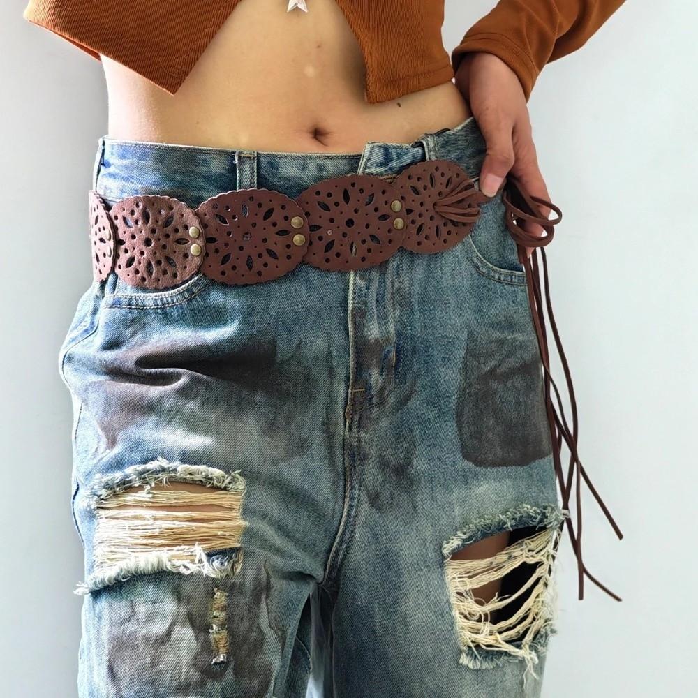 Hollow-out Design Waist Belt Ethnic Style Bohemian Belt Elegant Wide Belt for Women