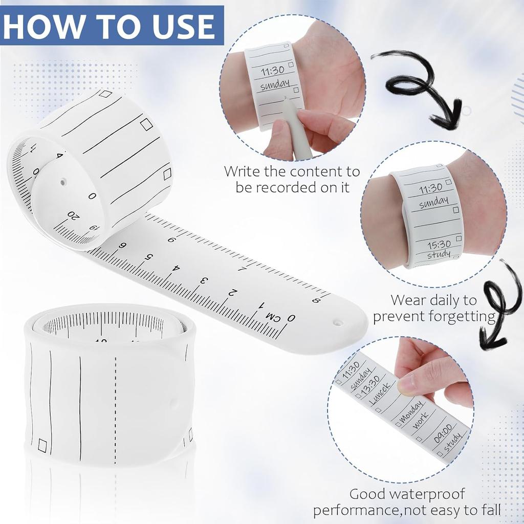 Silicone Memo Wrist Bands 4 Pcs Wearable Wrist Notepad Slap Reminder Bracelet with Ruler Writable Memo Wrist Strap Erasable Memo Notepad Wristband fo