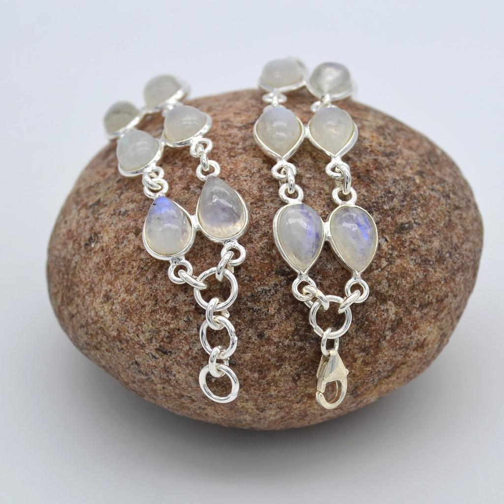 Браслет ручной работы с драгоценным камнем из лунного камня стерлингового серебра 925 пробы красивые дизайнерские украшения