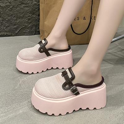 Модные Новые 2025 Сетчатые Тапочки Слипоны 9СМ Платформа Танкетка Сандалии Женские Летние Дышащие Высокие Каблуки Массивные Кроссовки Женские