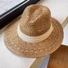 Designer French-style vacation straw hat, summer Panama top hat, beach outing, trendy sun hat, sun-protective hat
