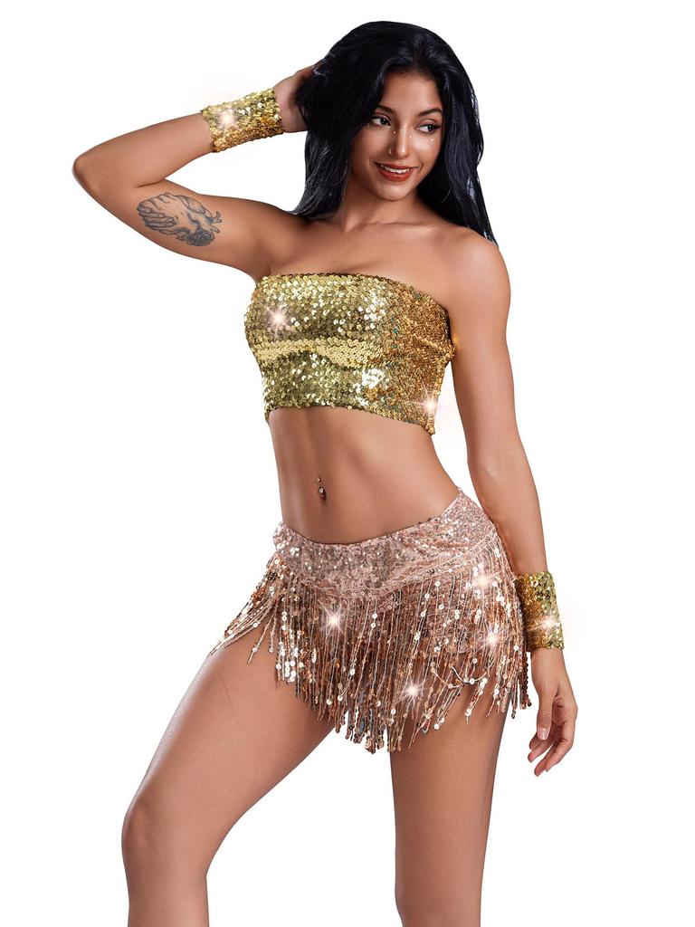 Sequined Tassel Latin Dance Skirt for Women – Stage and Bar Performance Costume Shorts