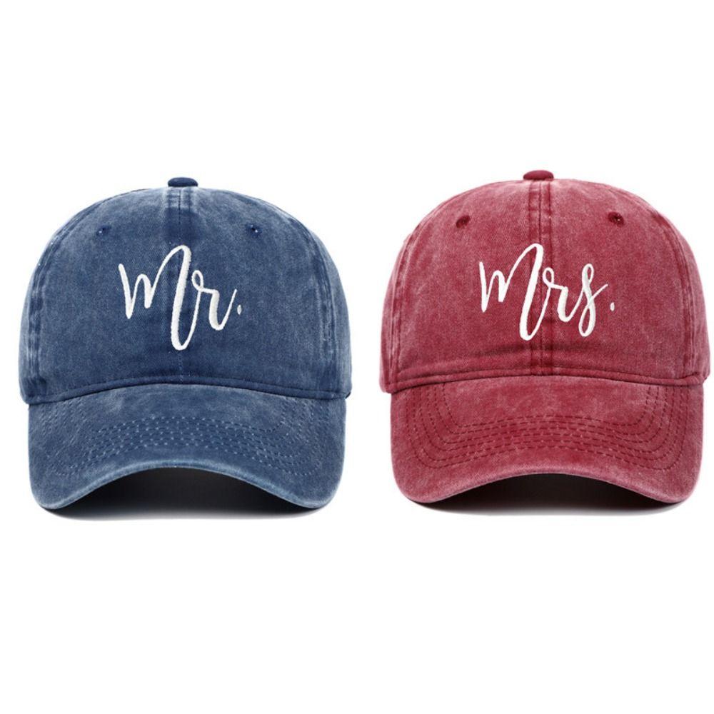 Vintage Mr Mrs Embroidery Caps Adjustable Outdoor Sunscreen Hats Fashion Baseball Cap