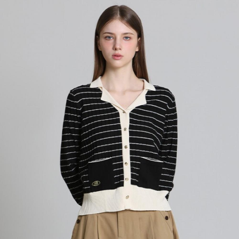 Ozoc Stripe Open Collar Knit Cardigan