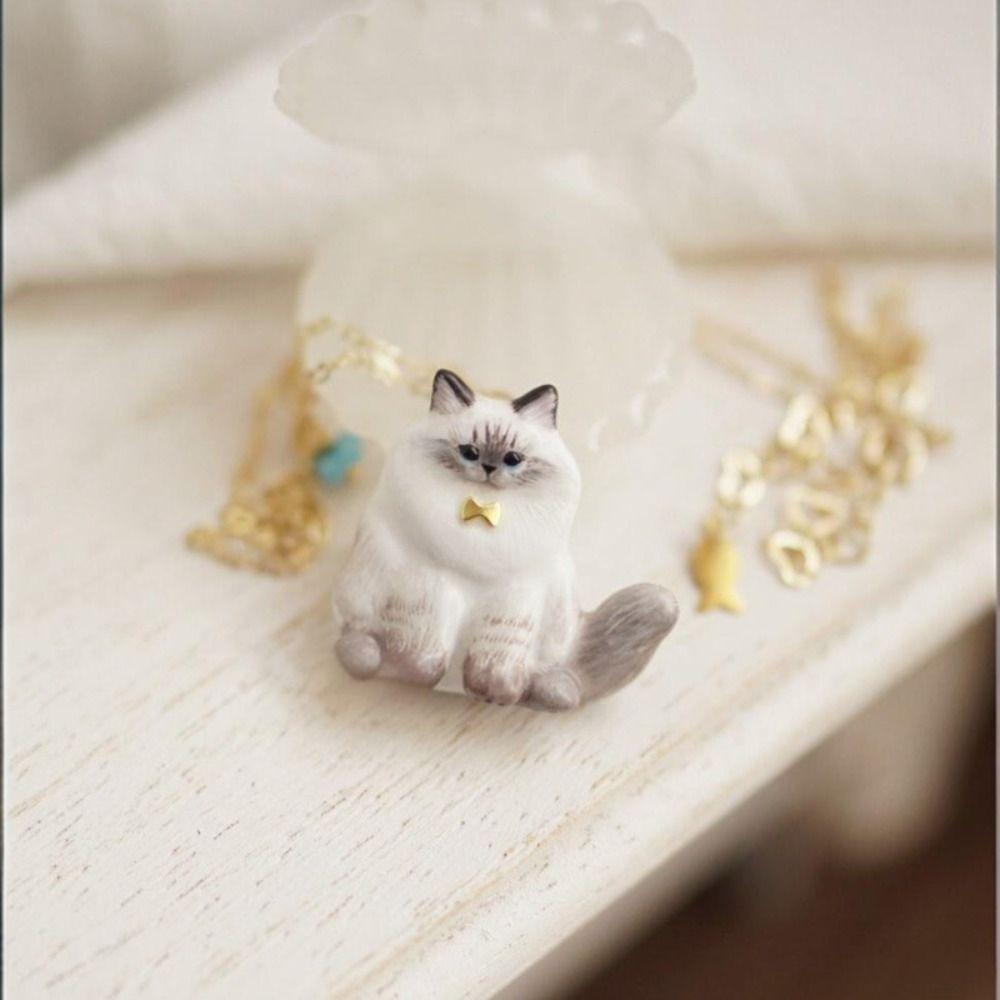 18K Gold Plated Stainless Steel Cat Necklace Copper Gold Clavicle Chain Cat Pendant Necklace Gifts
