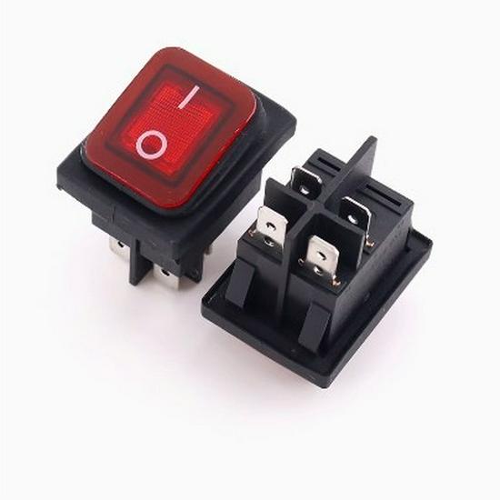 Waterproof 3-Position Rocker Switch KCD4, 4/6 Pins with Light, Anti-Collision Copper Pins, Boat-Style.