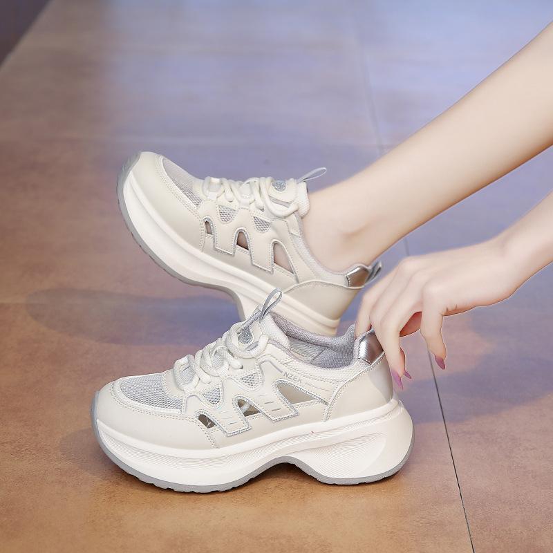 Летние сетчатые дышащие спортивные сандалии из искусственной кожи женские туфли с полыми отверстиями на толстой подошве, увеличивающие рост, повседневная обувь, женская обувь