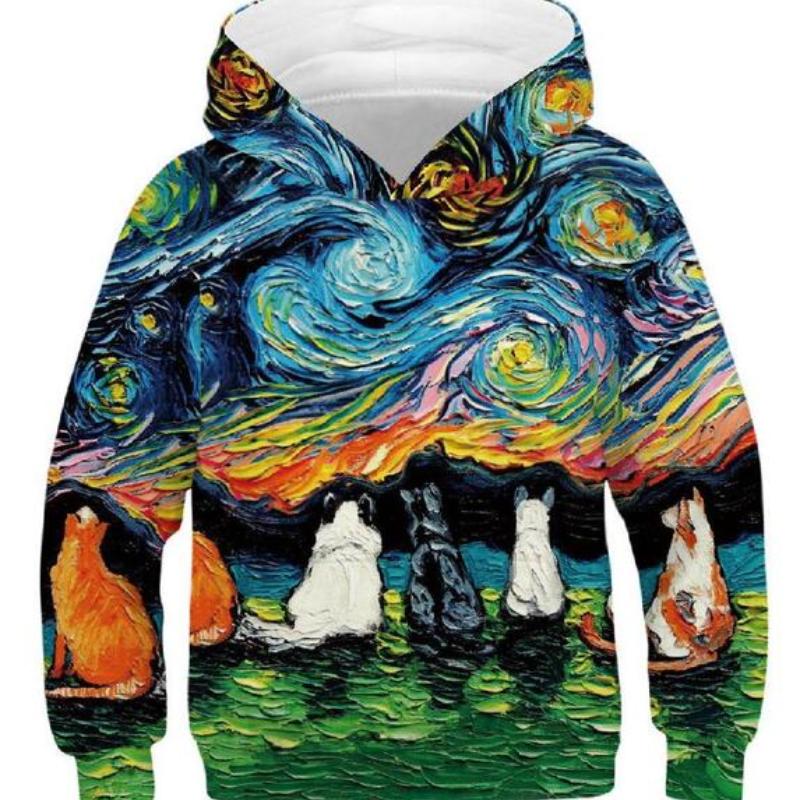 Детские спортивные толстовки, черные/белые детские толстовки с 3D принтом, пуловер с длинными рукавами для детей младшего возраста, свитера с капюшоном для мальчиков и девочек 4–13 лет