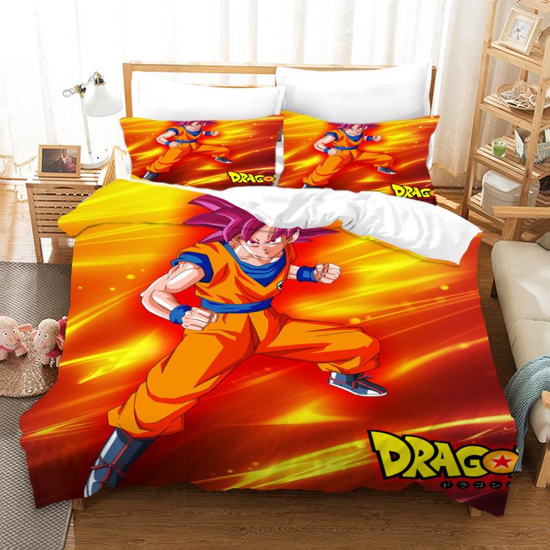 3D Cartoon Anime Digital Printing Dragon Ball Peripheral Bedding Duvet Cover Three Piece Set Decorative Bed Sheet Pillowcase