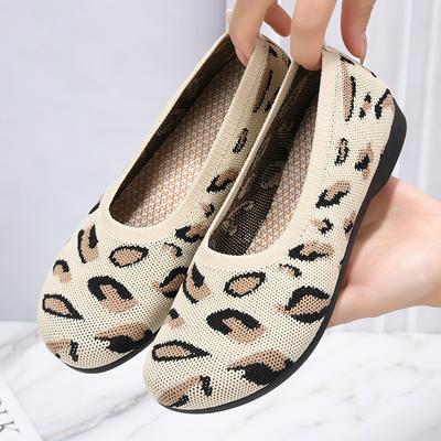Женские одинарные туфли на мягкой подошве 2025 прямая поставка выбор прямой трансляции вязаные дышащие ленивые туфли-бини женские вязаные с леопардовым принтом мо