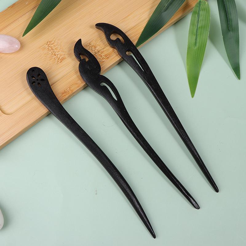 Традиционные деревянные черные палочки для волос в китайском стиле, заколки для волос, резная деревянная вилка для волос, винтажные палочки для еды, головные уборы для женщин, ювелирные изделия