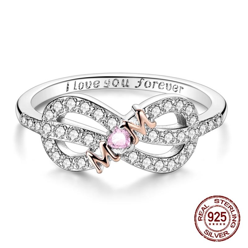 Original 925 Sterling Silver Forever Love Mom Rings for Women Girls Jewelry Birthday Anniversary Mother's Day Gifts