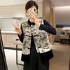 Button Vest Women's Vest Autumn and Winter New Stand-up Collar Retro Ink Flower Coat