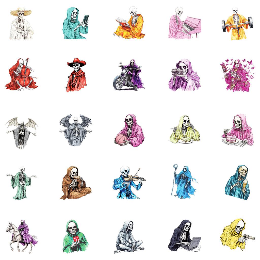 50 Personalized Skeleton Man Graffiti Stickers Gothic Style Decorative Helmet Luggage Skateboard Guitar Stickers