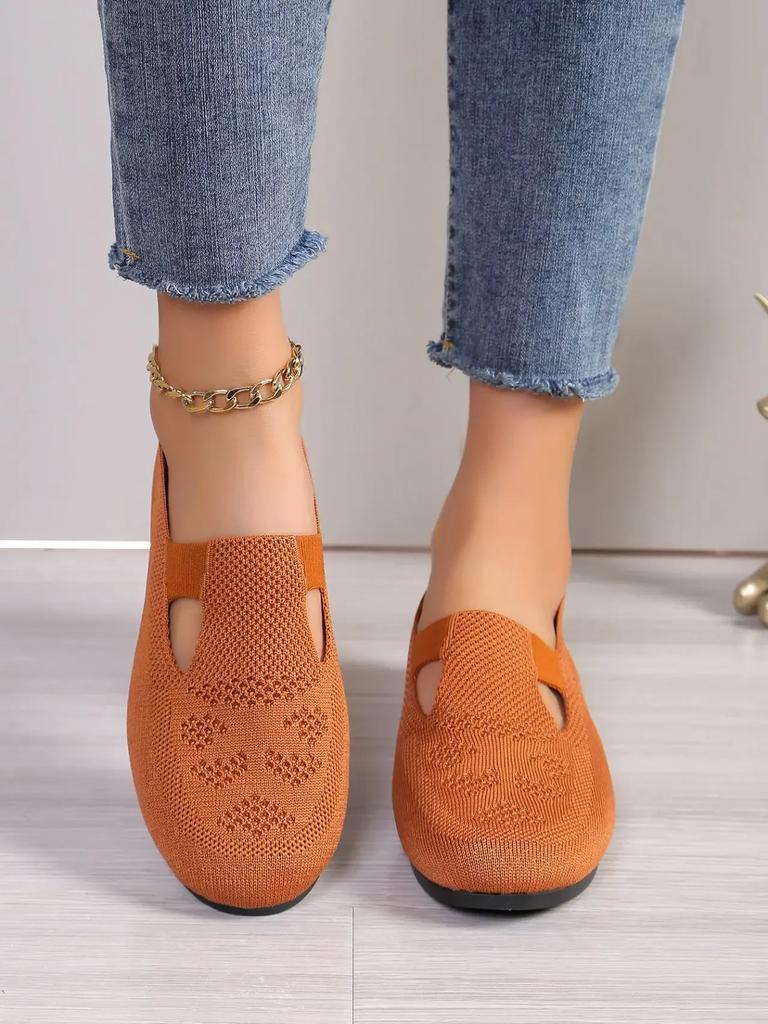 Summer 2024 Autumn Women Flat Heel Casual Shoes Square Toe Hollow-out Sneakers Barefoot Shoes Moccasin Female Knitted Flats