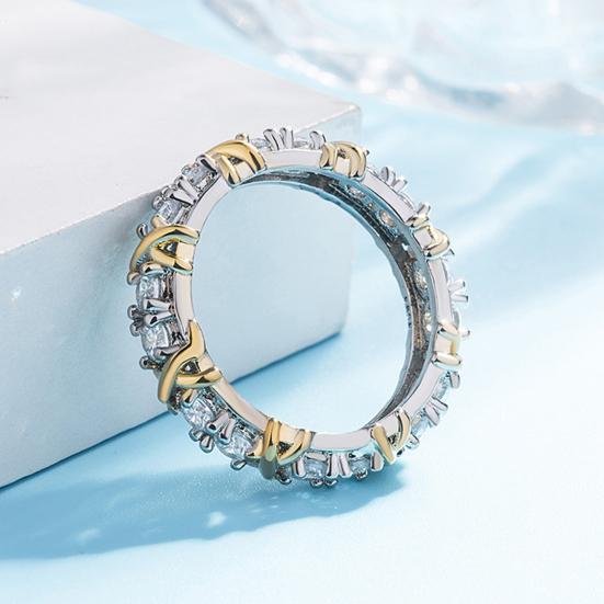 Изысканное двухцветное платиновое кольцо X со стразами, женские ювелирные аксессуары