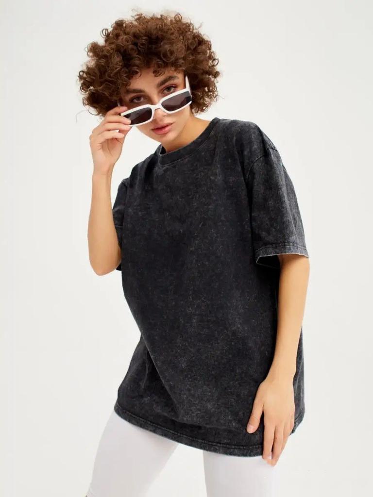 2025 Весна и лето Однотонная футболка женская стираная Do Old Batik Топы хлопковые с короткими рукавами молодежная женская одежда