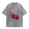 Womans Cotton Washed T-Shirts Fashion Distressed Loose Tee Shirts Carefully Packaged Cherries Prints Tops Casual Female Clothes