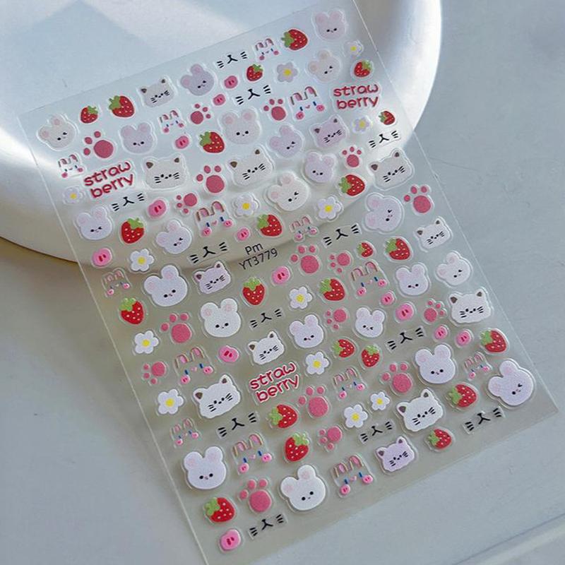 5D Embossed Cute Cartoon Space Cat Asterism Design Nail Art Sticker Decals Self Adhesive Supplies For Women And Girls