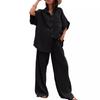 Women's Casual Sets Summer Cotton and Linen Short-sleeved Lapel Shirt Straight Trousers Two-piece Set
