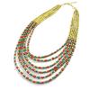 [M9338] - Designer Necklace 'Kilimanjaro' Gold Turquoise Red