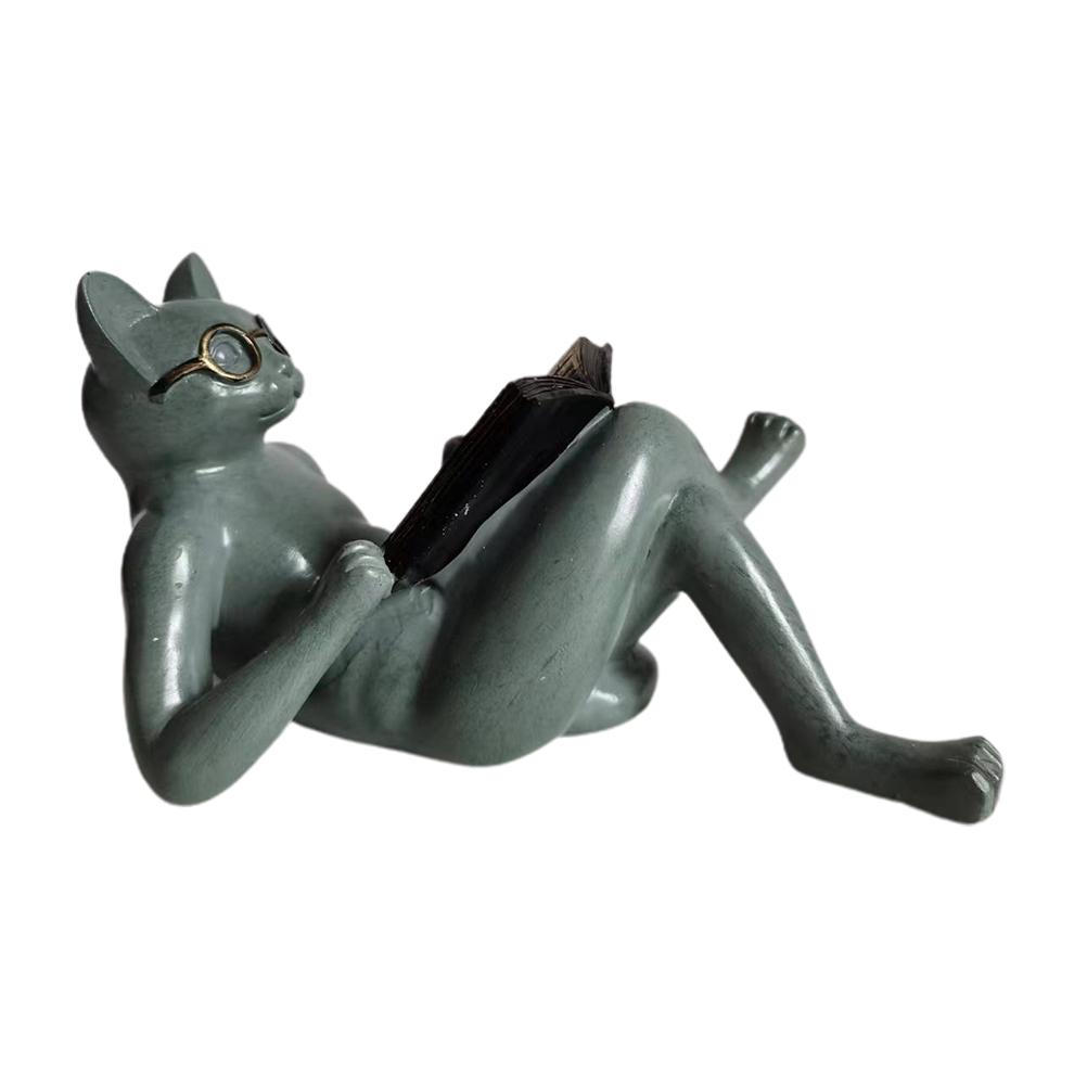 Literary Cat Resin Ornaments Garden Statue Decoration Reading Glasses Cat Crafts for Study and