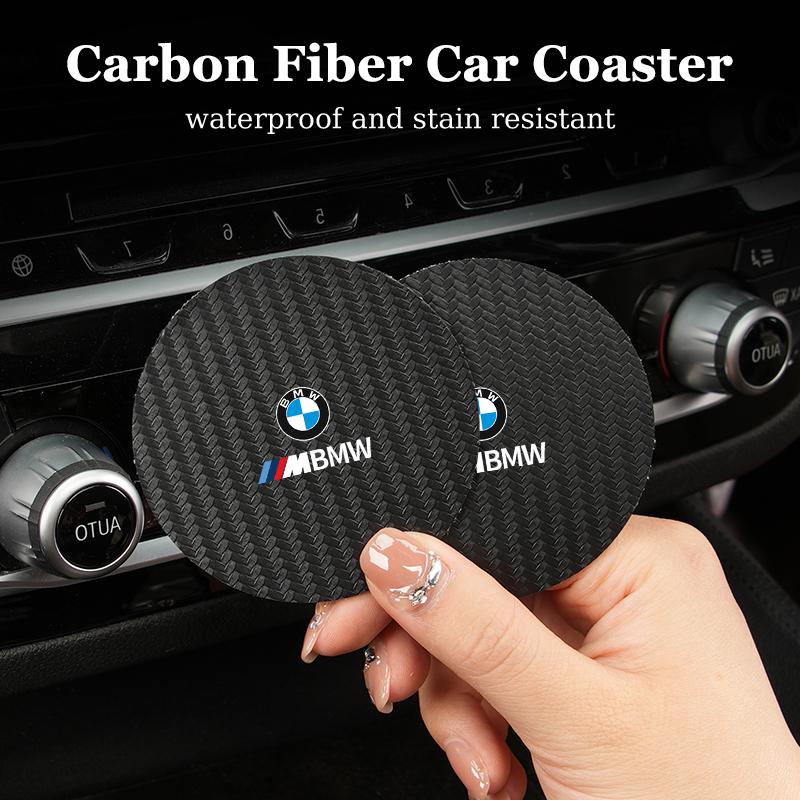 2025 Hot 2Pcs Car Styling Coaster Cup Holder Anti-slip Mat Carbon Drink Pad For BMW X1 X2 X3 X4 X5 X6 X7 G20 G30 6GT E46 E90 E60