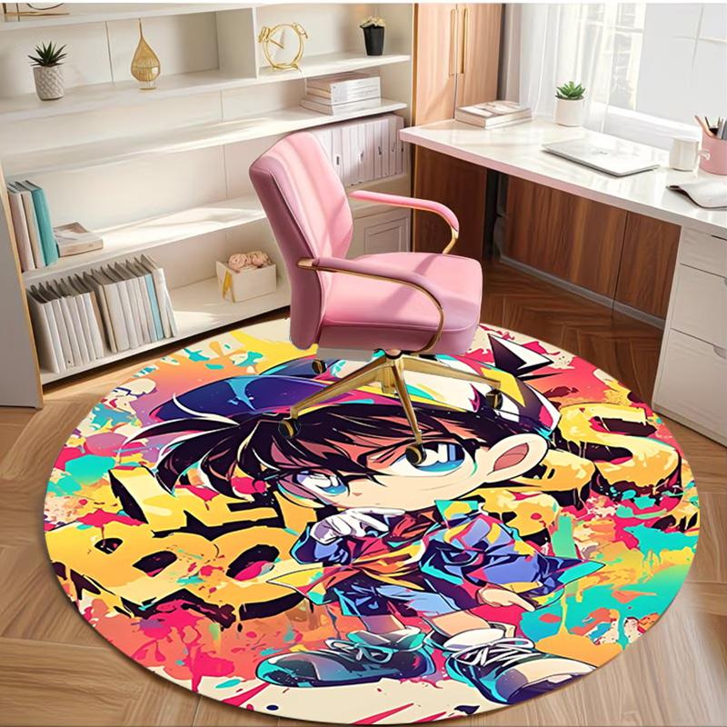 Detective Conan Print Round Rug, Washable Floor Carpet, For Entryway Dorm Laundry Room Office Study, Home Decor Birthday Christmas Gift