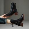 Fashion 2024 Autumn Winter Women Shoes Leather Short Boots for Women Round Toe Chunky Heel Boots Zipper Ankle Boots Female Platform Heel