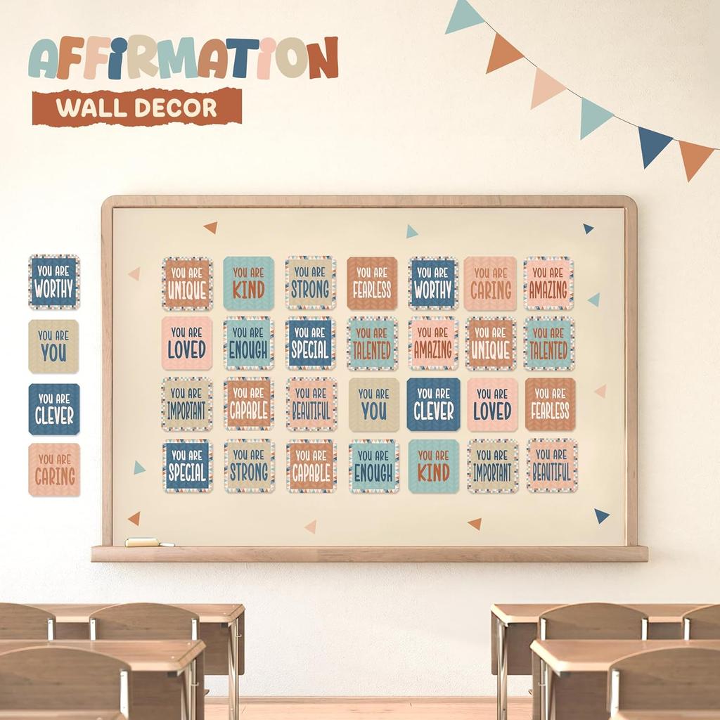 4E's Novelty Boho Classroom Bulletin Board Sets, Boho Motivational Bulletin Board Decorations & Positive Affirmations School Wall Decor Classroom