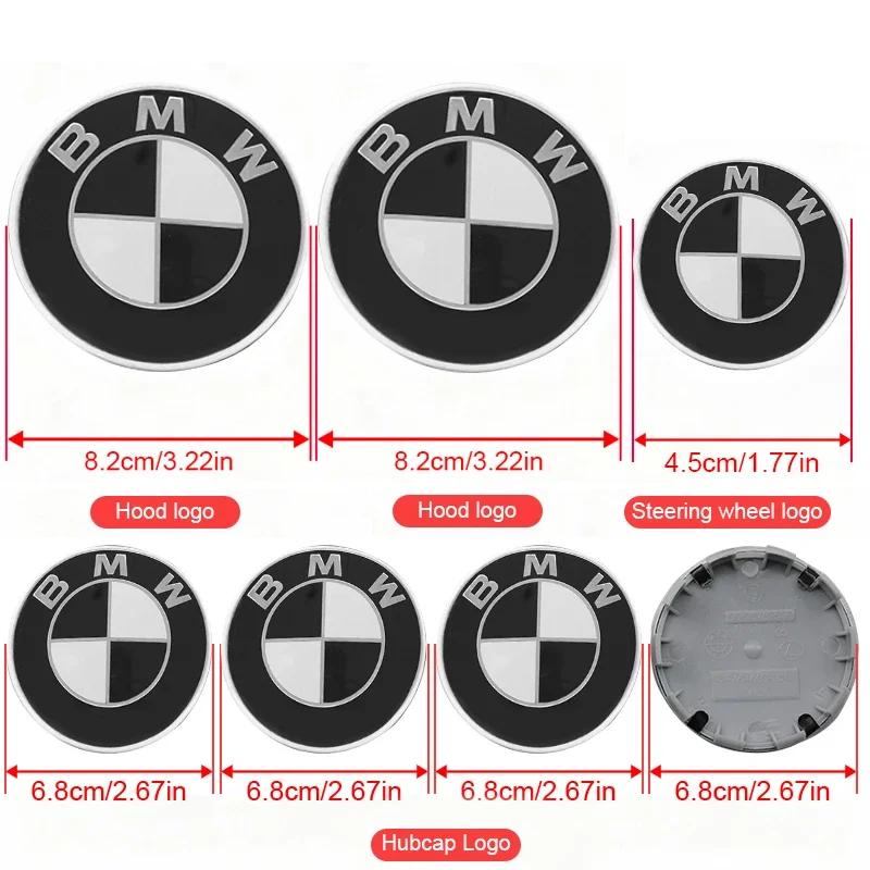 7Pc Front Hood Logo 82mm Rear Badge 74mm Hub Cap 56/68mm Steering Wheel Sticker 45mm For BMW E86 E89 G29 F87 G87 E30 E36 E46