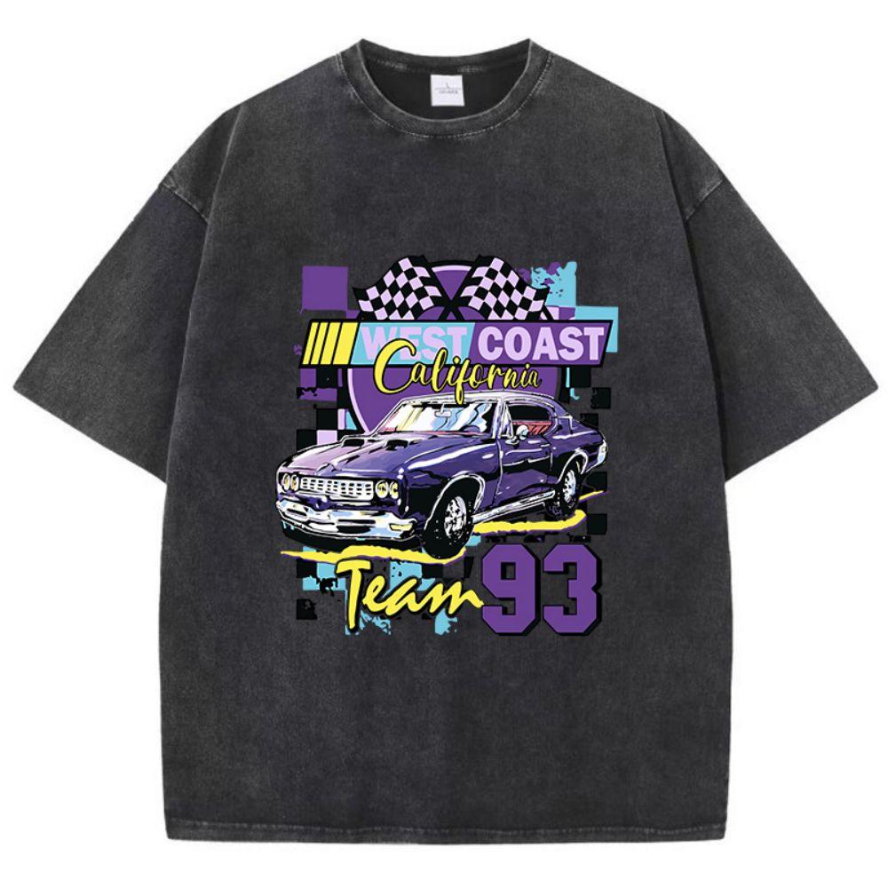 Модные женские хлопковые стираные футболки California West Coast Muscle Car Printing с коротким рукавом, мягкие свободные, с круглым вырезом, женская одежда