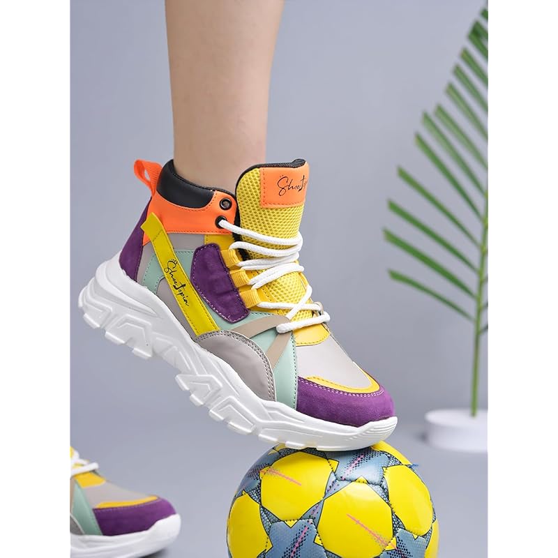 Shoetopia Smart High Top Casual Lace-Up Multi Sneakers For Women & Girls /Eu39