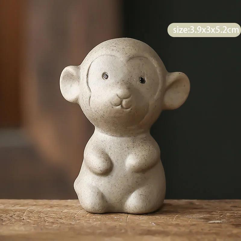 1Pc Chinese Zodiac Pottery Small Tea Pet Handmade Sculpture Crafts Animal Statue Ornaments Tea Figurine Decoration Tea Set Decor