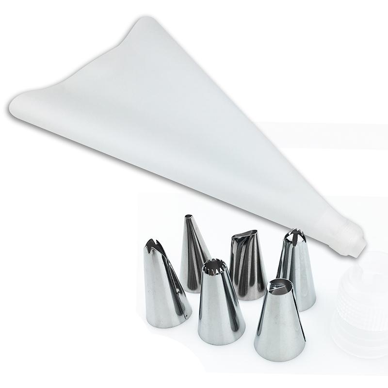 8 Pcc/Set Silicone Kitchen Accessories Icing Piping Cream Pastry Bag + 6 Stainless Steel Nozzle Set
