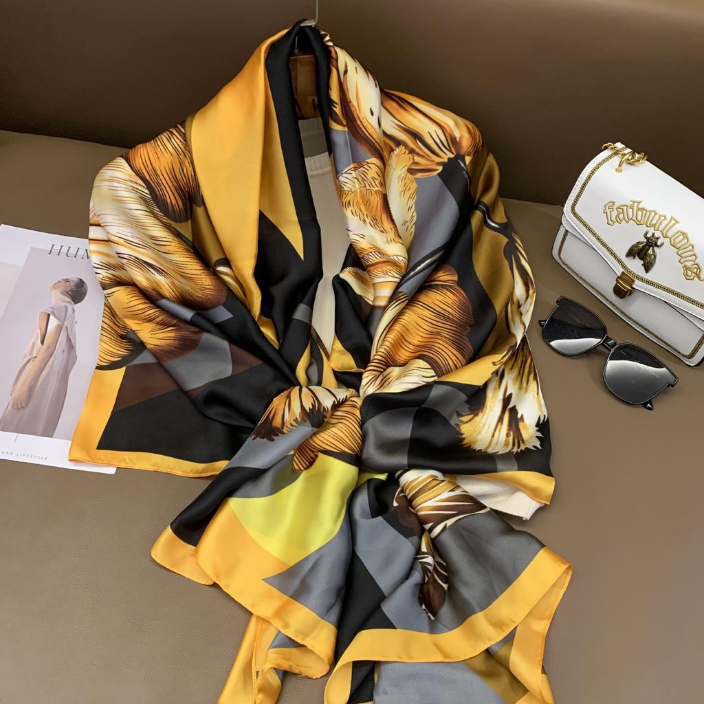 180*90CM Fashion Dustproof Big Bandanna Popular Satin Finish Silk Shawls Scarves Luxury Print Sunscreen Beach Towel