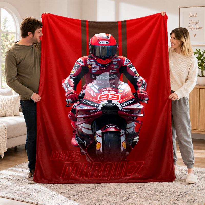Flannel Fleece Blanket with Marc Márquez Design, Soft Lightweight Throw for Bed Sofa Travel